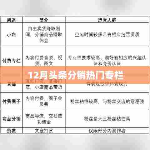 12月头条分销专栏火热来袭
