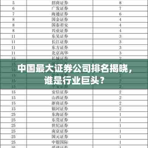 中国最大证券公司排名揭晓，谁是行业巨头？