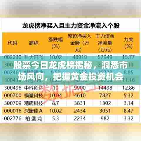 股票今日龙虎榜揭秘，洞悉市场风向，把握黄金投资机会
