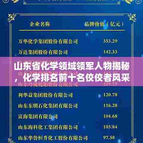山东省化学领域领军人物揭秘，化学排名前十名佼佼者风采展示
